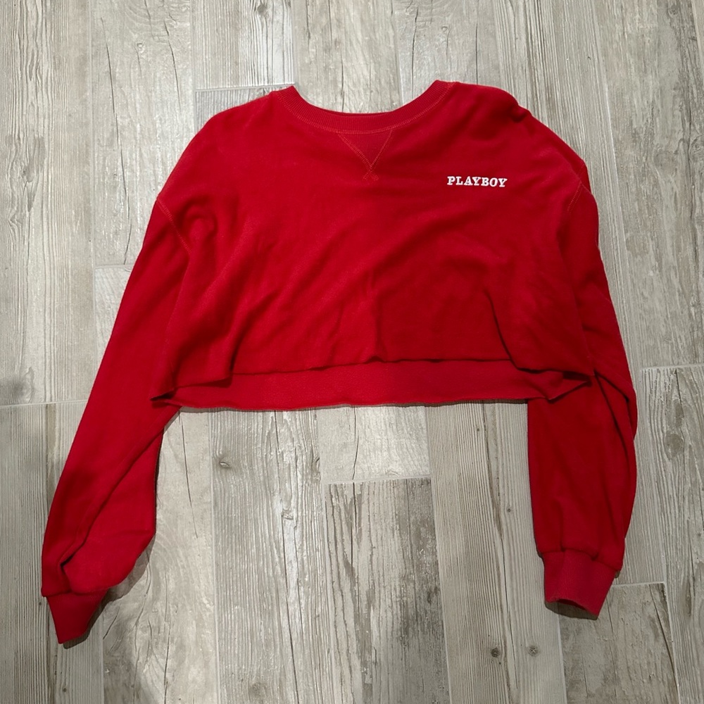 PLAYBOY Red Cropped Sweatshirt